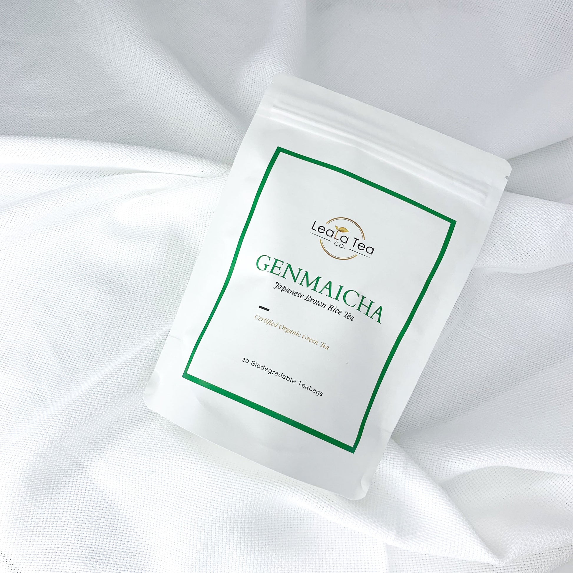 Athella Genmaicha Japanese Brown Rice Certified Organic Green Tea 20 Biodegradable Teabags packaging