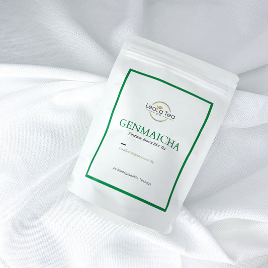 Athella Genmaicha Japanese Brown Rice Certified Organic Green Tea 20 Biodegradable Teabags packaging
