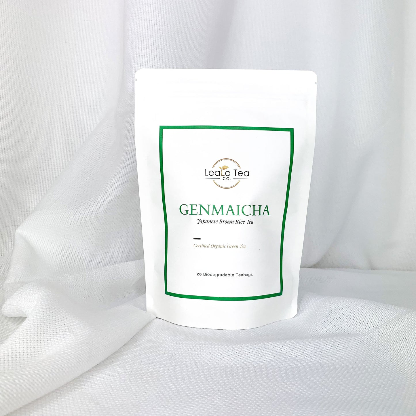 Athella Genmaicha Japanese Brown Rice Certified Organic Green Tea 20 Biodegradable Teabags packaging
