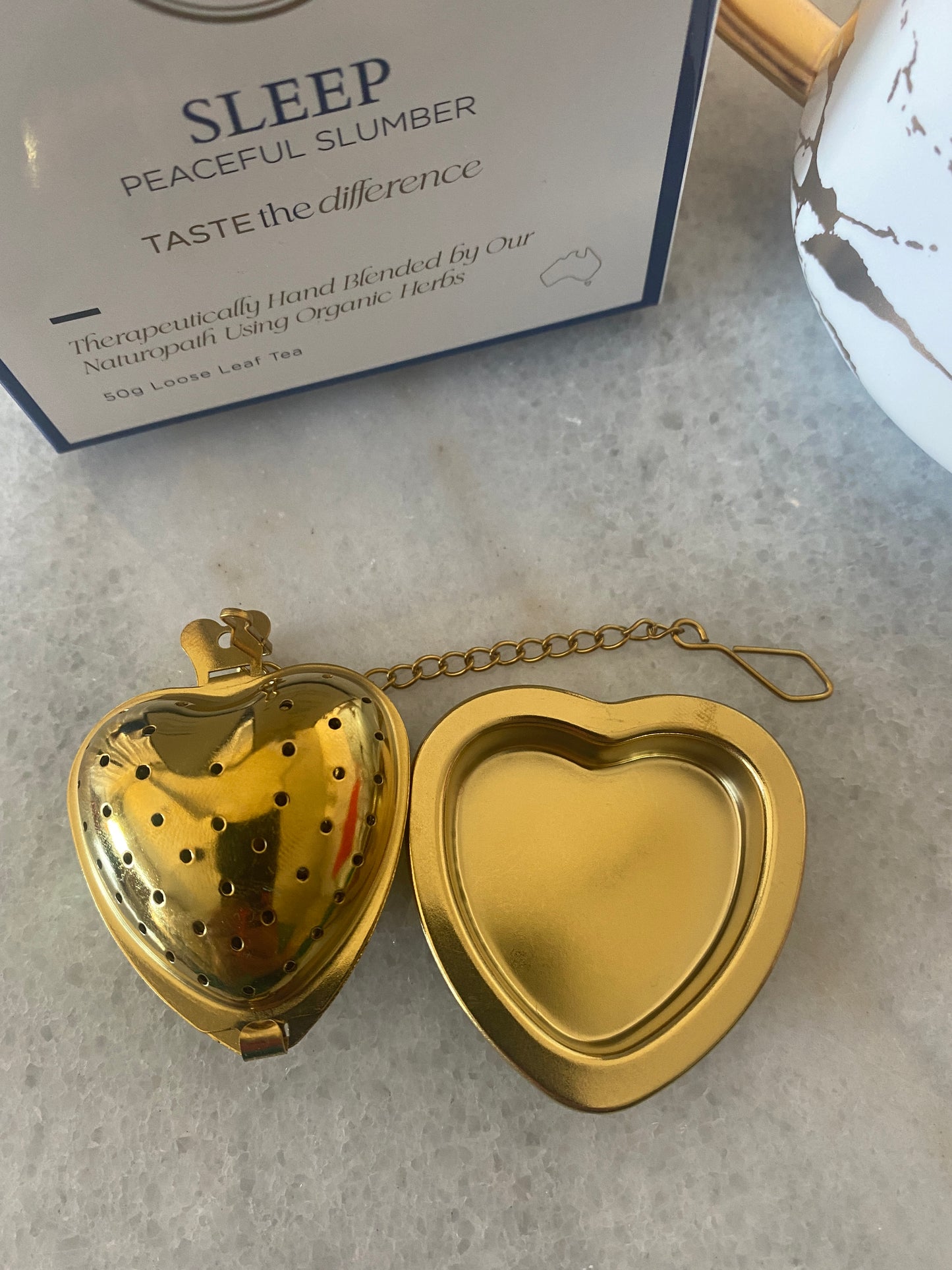 Gold Heart Tea Strainer with Resting Plate
