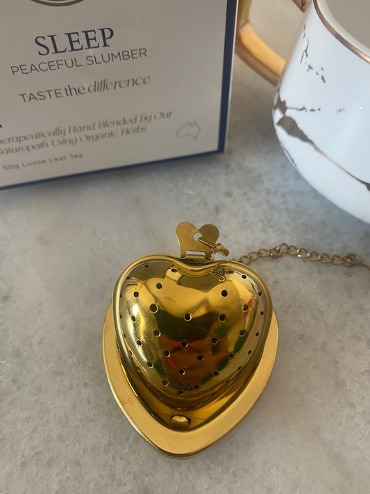 Gold Heart Tea Strainer with Resting Plate